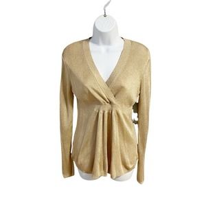 Ann Taylor LOFT Gold Metallic V Neck Knit Top S